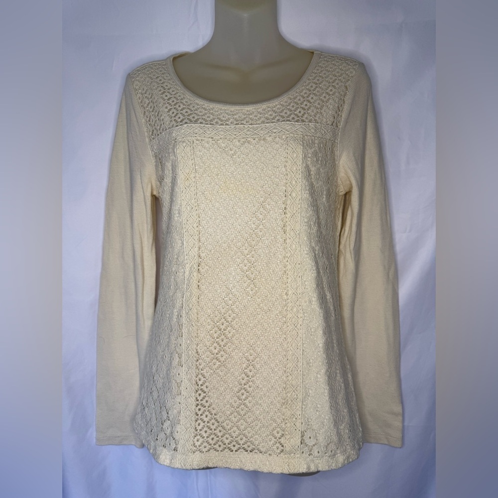 🤍 Lucky Brand Cream Lace Front Long Sleeve Top – Size Medium 🤍